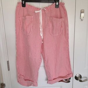 PINK Victoria’s Secret Coral Pink Pinstripe Pajama Lounge Beach Pants Si…